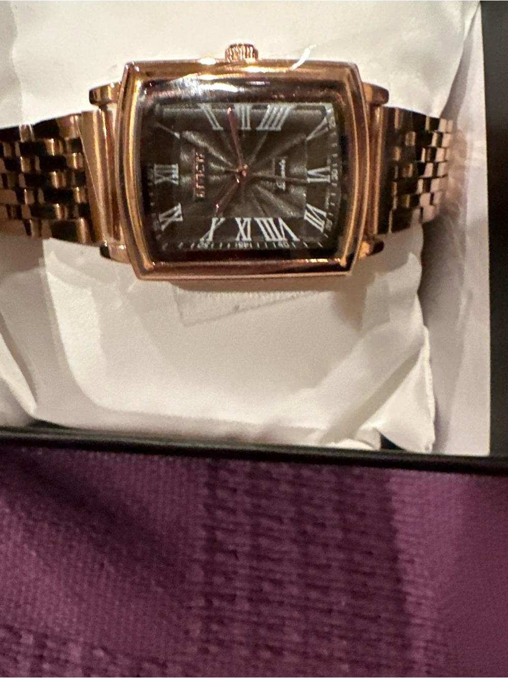 Invicta Rose Gold Tone Bracelet Watch with Black Dial and Roman Numerals